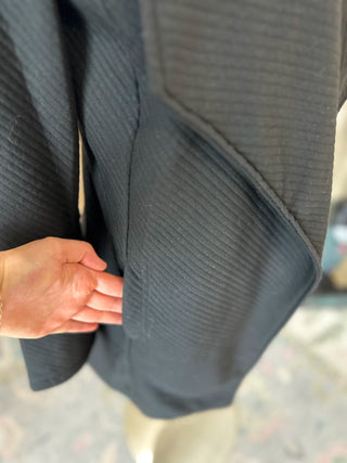 Black Textured Long Blazer with Pockets