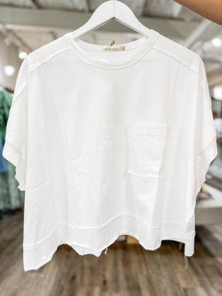 White Comfy Acid Washed Relaxed Fit Shoulder Tees