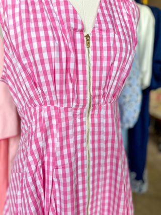 Pink Zip Into Spring Gingham Mini Dress