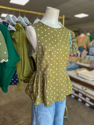Olive Prescott Polka Dot Peplum Top