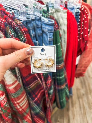 Hammered Gold Hoop W/ Pearl 1" Earring