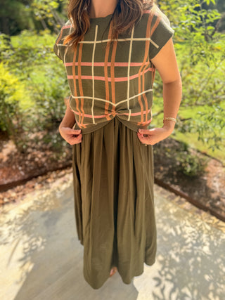 Olive Layered In Love Plaid Sweater & Maxi Dress Set