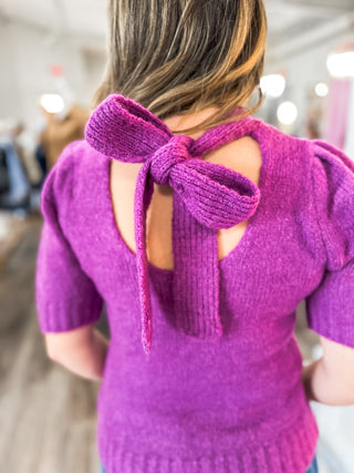 Magenta Bow Cozy Knit Sweater