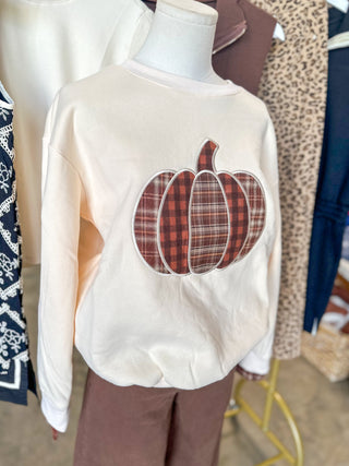 Ecru Plaid Pumpkin Patchwork Sweater