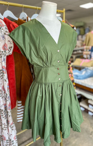 Olive Poplin Button Down Mini Dress