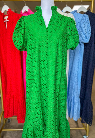 Green Sweet Eyelet Moments Midi Dress