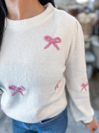 Ivory/Pink Sweetest Thing Bow Sweater