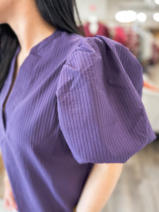 Purple Parker Puff Sleeve Textured Top