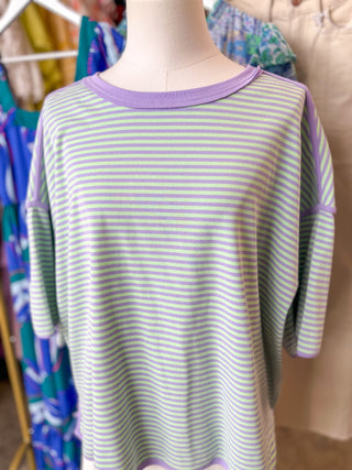 Mint/Lilac Casual Cravings Striped Oversized Knit Top