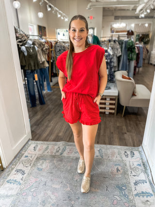 Down, Set, Hut Red Game Day Shorts Set