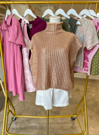 Gold Radiant Luxe Metallic Mock Neck Sweater Vest