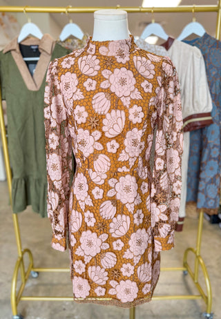 Peach/Bronze Vintage Lace Charm Mini Dress