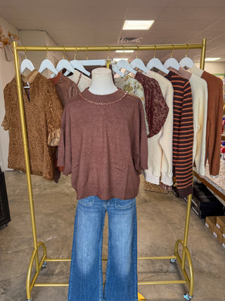 Brown A Little Sparkle Crewneck