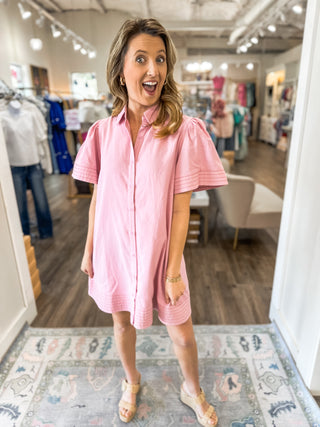 Rosetta Dusty Pink Button Down Mini Dress Contrast Stitching