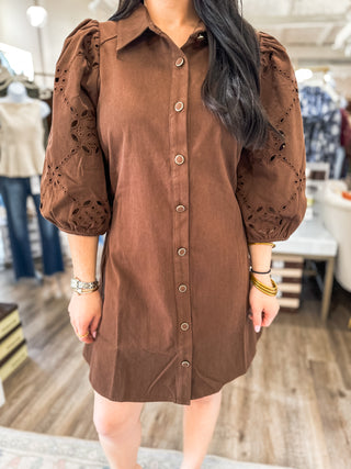Brown Darling Days Eyelet Mini Dress