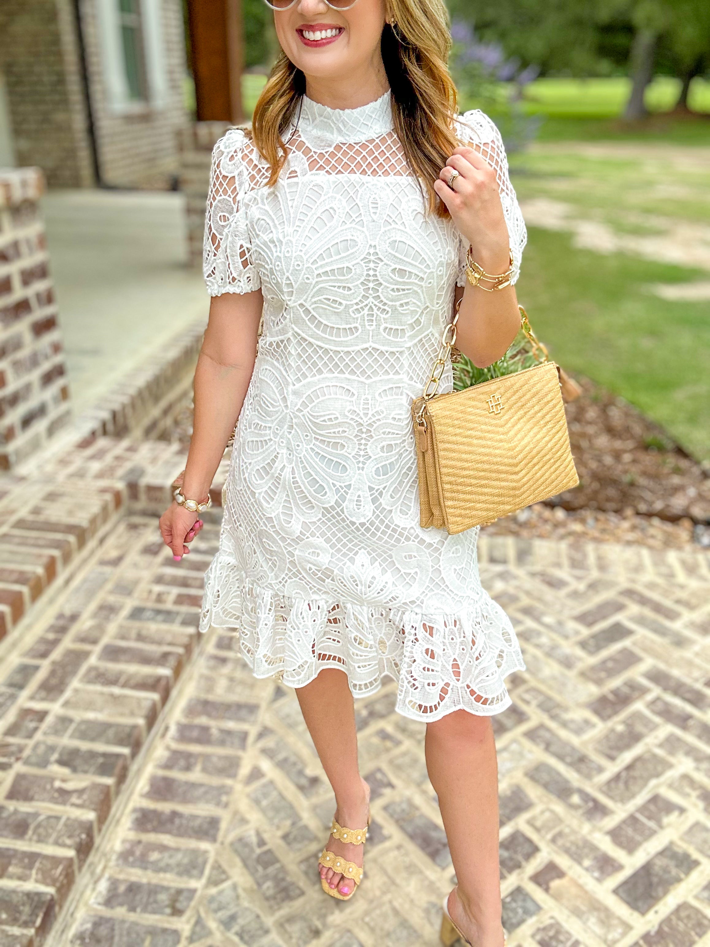 White Timeless Lace Short Sleeve Mini Dress Small White Timeless Lace Short Sleeve Mini Dress Small