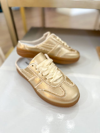 Vintage Gold Lace Slip On Sneakers
