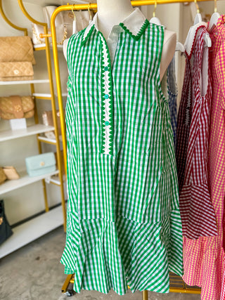 Green East Coast Gingham Collared Mini Dress