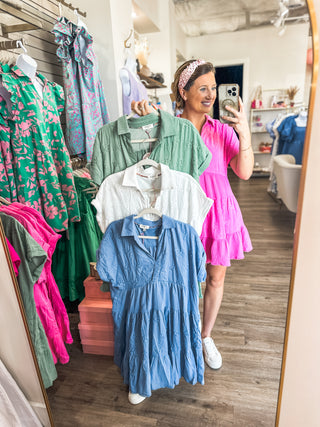 Bubblegum Pink Floral Eyelet Split Neck Tiered Dress