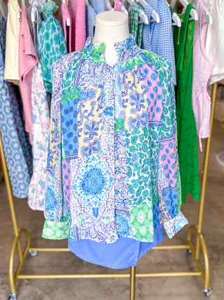 Paisley's Patch Blue/Green/Purple Longsleeve Spring Top