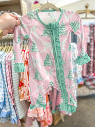 Pink & Green Chic Christmas Tree Zippie Pajamas