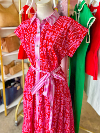Red Backyard Bloom Tie Waist Midi Dress