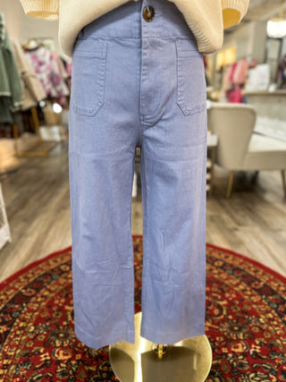 Cornflower Blue Patch Pocket Wide Leg Pants