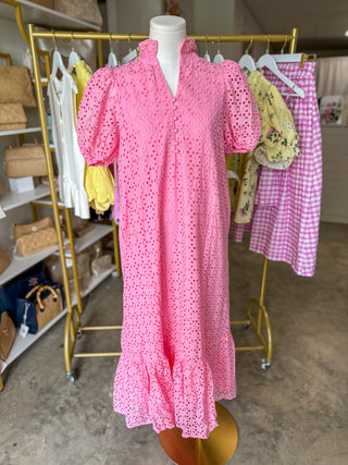 Soft Pink Sweet Eyelet Moments Midi Dress