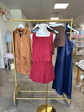 Burgundy Hollis Button Skort Set