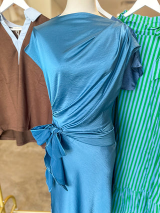 Blue After Hours Tie Waist Midi Dress