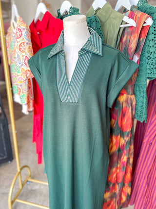 Hunter Green Stitched To Impress Collared Maxi Dress