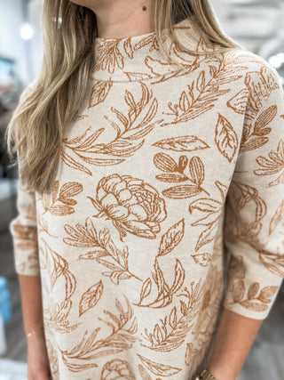 Caramel Kiss Floral Mock Neck Sweater