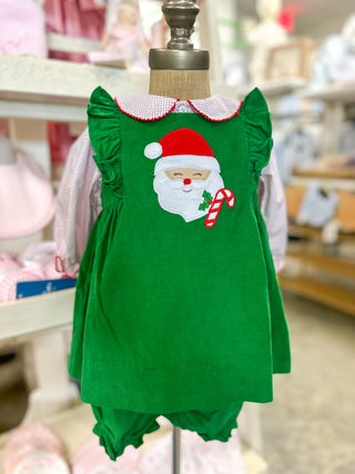Santa Applique Corduroy Dress & Bloomer Set