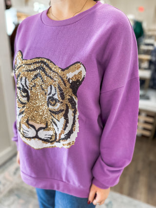 Tiger Face Sequin Sweatshirt