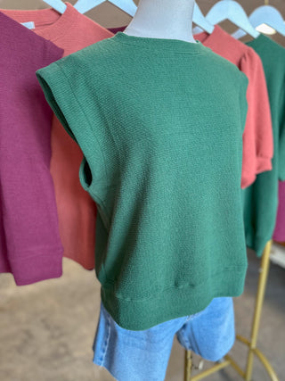Hunter Green Cloudy Knit Muscle Sleeve Top