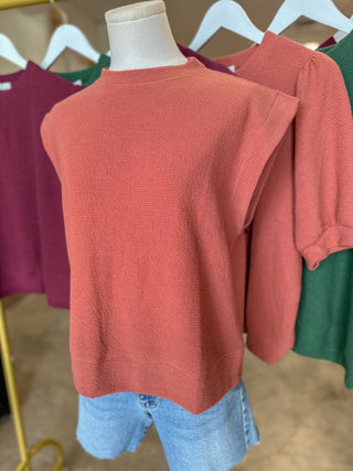 Burnt Orange Cloudy Knit Muscle Sleeve Top
