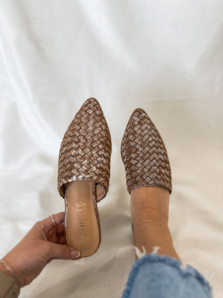 Brown Alice Well Done Woven Pointy Toe Mules