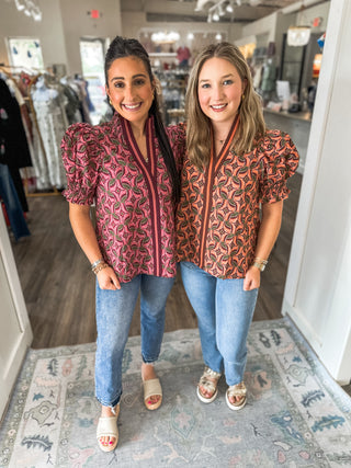 Autumn Mosaic Puff Sleeve Top
