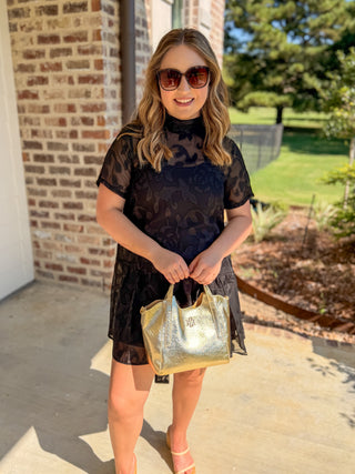 Black After Dark Floral Overlay Mini Dress