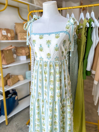 Sage Floral State of Mind Stripe Midi Dress