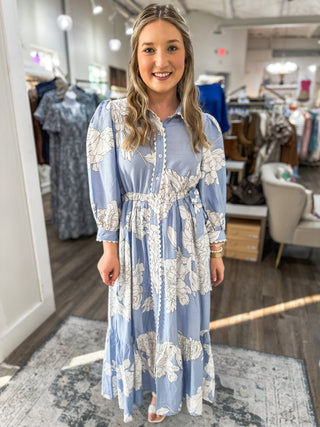 Blue She's a Lovely Lady Printed Midi Dress