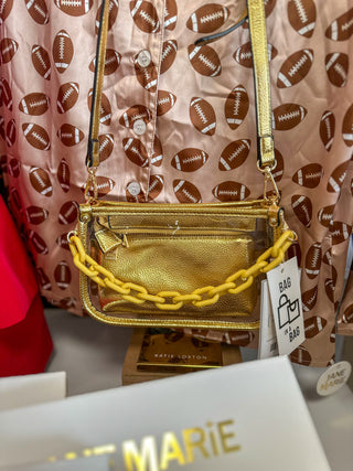 Gold Jessica Stadium Clear Crossbody Bag w/ Chain Accent
