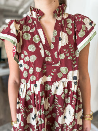 Wine Petal Midi Dress
