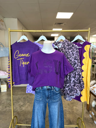 Purple LSU MVP Rhinestone Tee