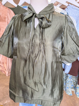 Olive Scarlett Satin Bow Top