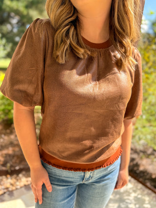 Brown Modern Faux Leather Blouse