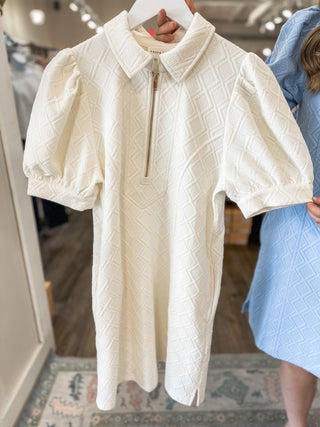 Cream Diamond Quilted Zip Up & Go Mini Dress