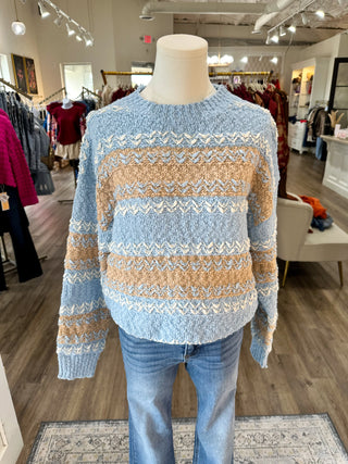 Blue Mix Fuzzy Knit Color Block Sweater