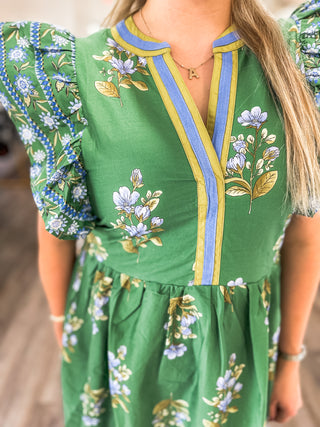 Green Tuscan Bloom Midi Dress