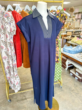 Navy Stitched To Impress Collared Maxi Dress